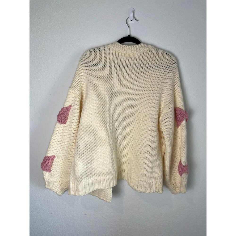 Altar'd State Sweater Womens Medium Chunky Knit Cardigan Pink Bow Cute Cozy Pull - Picture 5 of 8